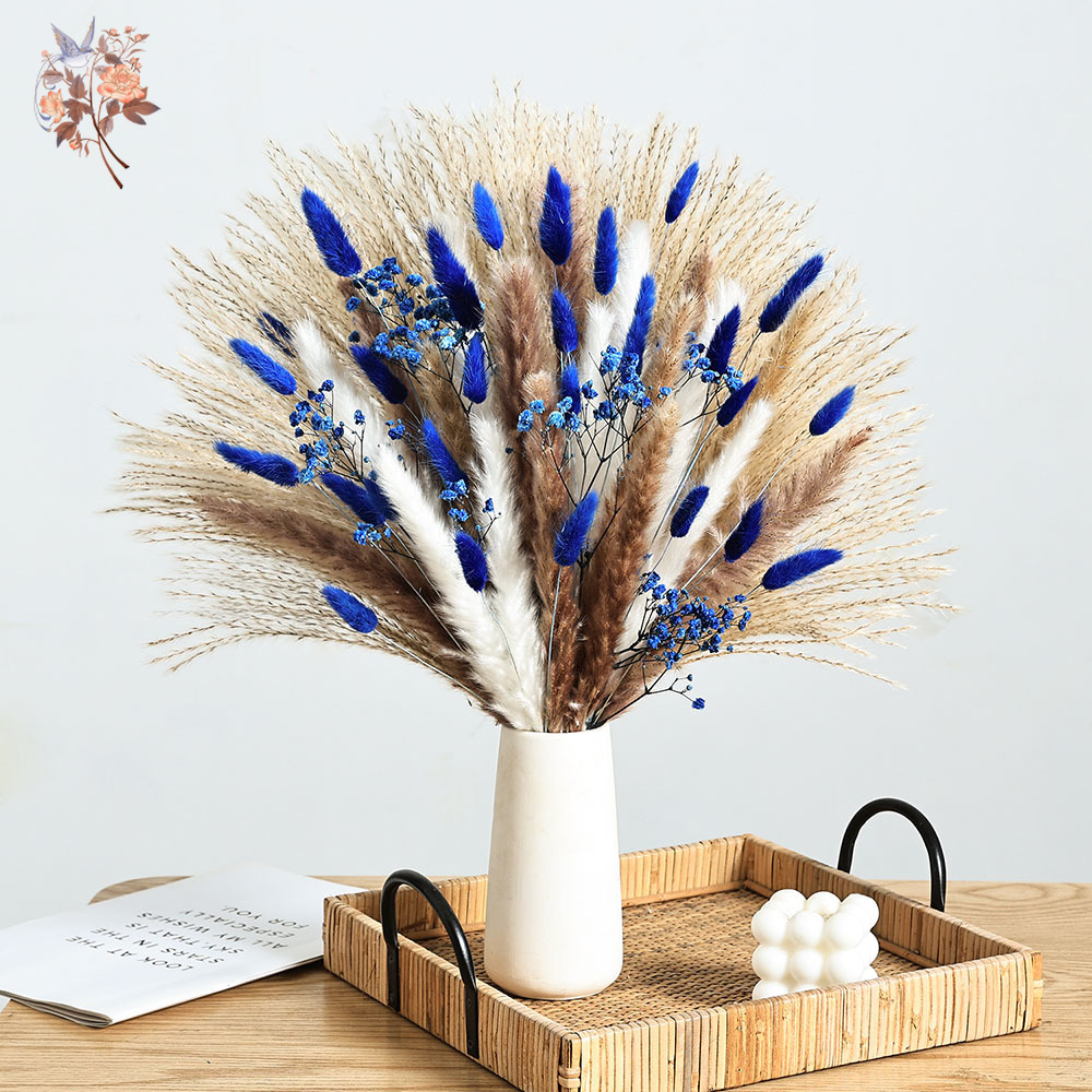 Dried Flower Bunch - Queue de lapin moelleuse bleue à